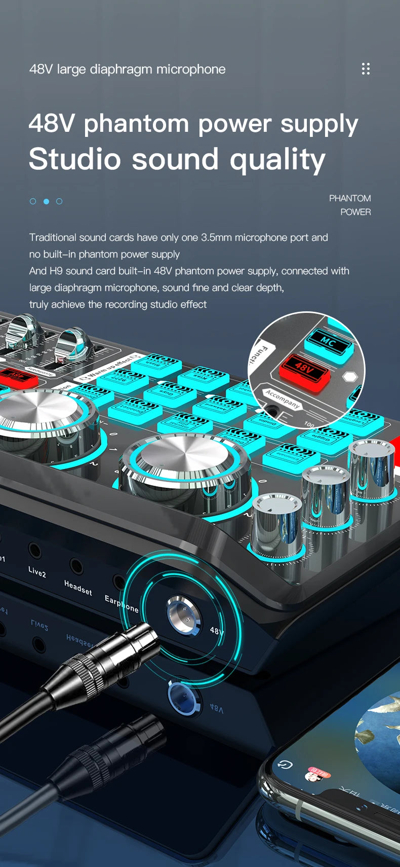 Live Sound Card for Mobile & Computer Universal Recording Mic Head Dedicated for Singing and Live Streaming - LKBA