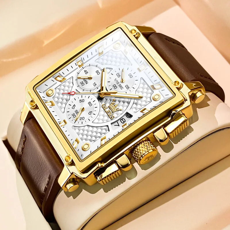 OLEVS Men's Top Brand Square Quality Quartz Wristwatch Chronograph Waterproof Original Watch for Man Luminous Date Luxury - LKBA