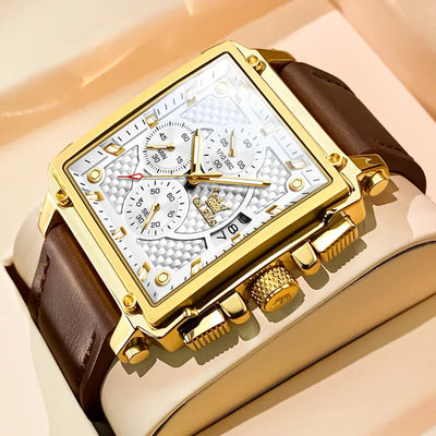 OLEVS Men's Top Brand Square Quality Quartz Wristwatch Chronograph Waterproof Original Watch for Man Luminous Date Luxury - LKBA