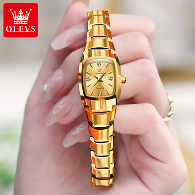 OLEVS 7006 Certified Brand Elegant Luxurious Women's Watches waterproof Tungsten Steel strip Quartz Watch for Lady Tonneau Watch - LKBA