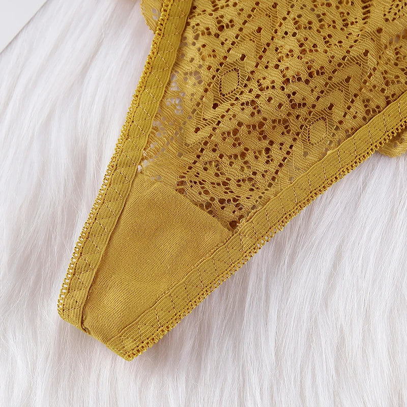 BANNIROU Women's Thongs Underwear Female Intimates T-back G-string Sexy Transparent Lace Low-Rise Panties Lingerie For Woman - LKBA