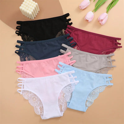 3PC/Set Women's Sexy Floral Lace Panties Low Rise Hollow Out Briefs Transparent Underwear Female Elastic Straps Soft Lingerie - LKBA