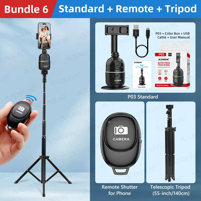 Auto Face Tracking Desktop Gimbal Intelligent Rotating Holder for Mobile Phone - Option Wireless Remote Selfie Smartphone Tripod