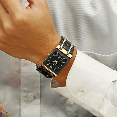WWOOR Brand Luxury Gold Bracelet Men's Watches Fashion Square Quartz Wrist Watch For Men Stainless Steel Waterproof Reloj Hombre - LKBA
