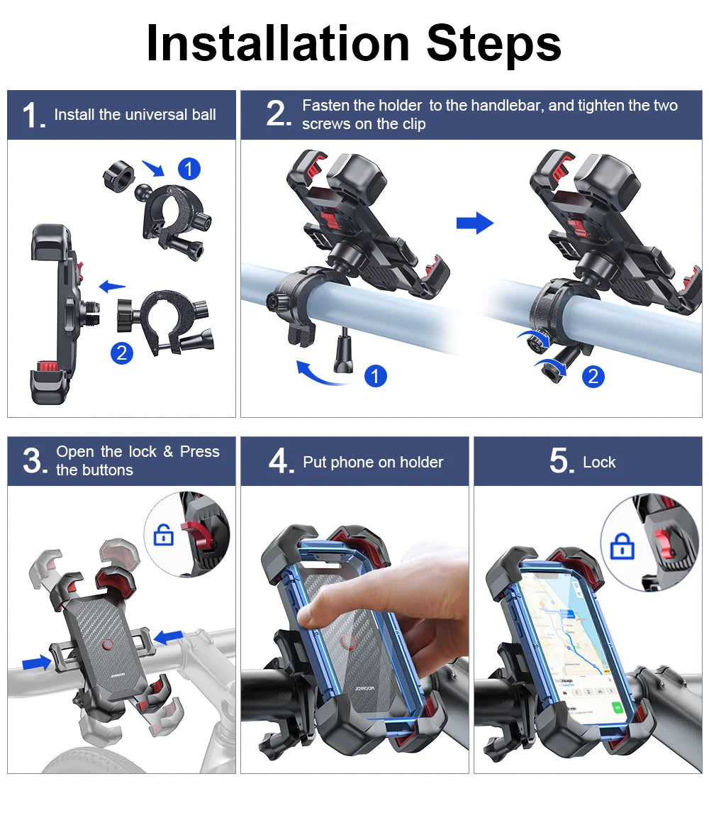 Joyroom 360° View Bike Phone Holder Motorcycle Phone Stand for 4.7-7 inch Mobile Phone Holder Shockproof Bracket GPS Clip - LKBA