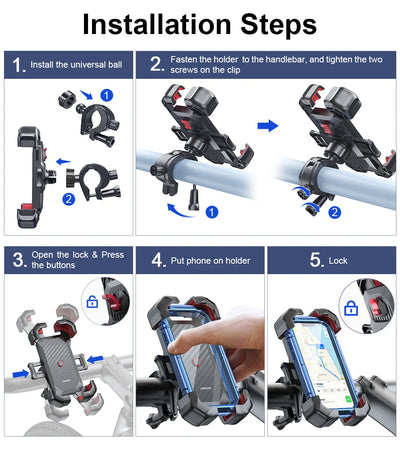 Joyroom 360° View Bike Phone Holder Motorcycle Phone Stand for 4.7-7 inch Mobile Phone Holder Shockproof Bracket GPS Clip - LKBA