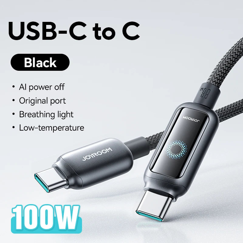 Joyroom 100W USB C Cable Automatic Power Off Fast Charge Type C Cable For iPhone 16 15 Pro Max  Xiaomi Sumsang Huawei - LKBA