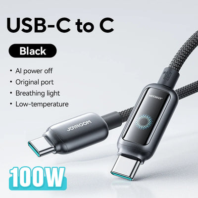 Joyroom 100W USB C Cable Automatic Power Off Fast Charge Type C Cable For iPhone 16 15 Pro Max  Xiaomi Sumsang Huawei - LKBA
