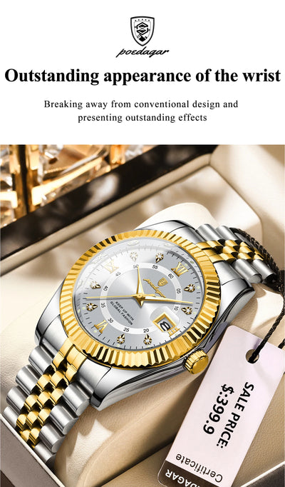 POEDAGAR Luxury Fashion Wristwatch For Men Stainless Steel Date Quartz Man Watch Waterproof Luminous Casual Men's Watches Reloj - LKBA