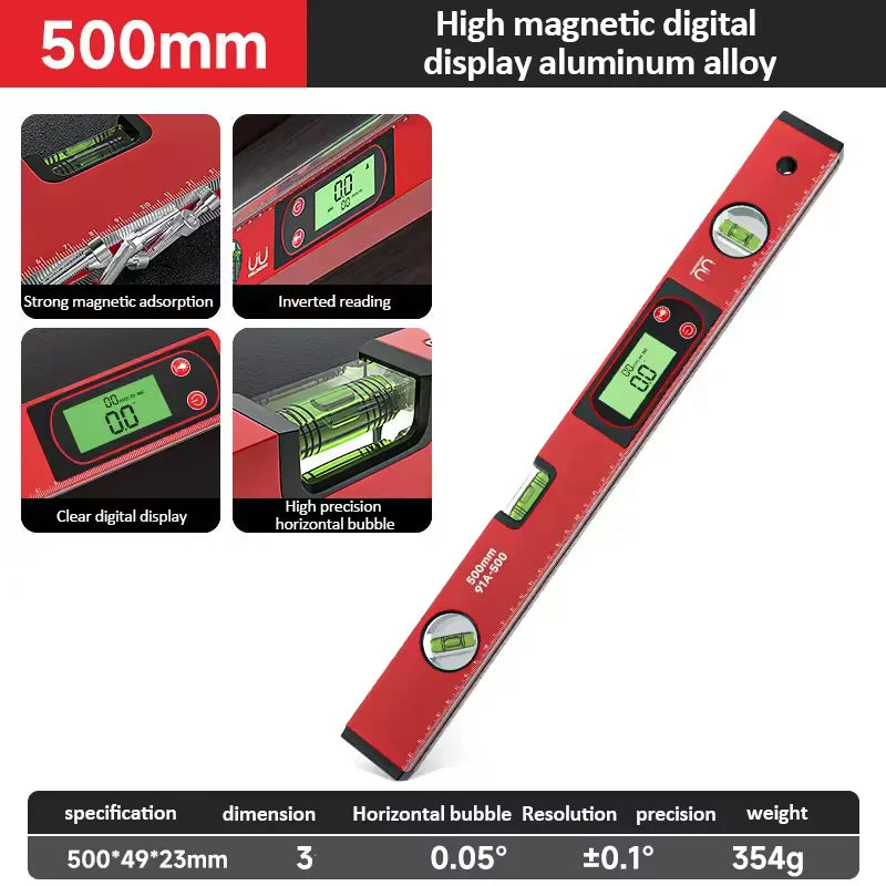 30/40/50cm Electronic Digital Display Level Ruler Magnetic Angle Meter Aluminum Alloy Level Protractor Inclinometer 90 Degree - LKBA