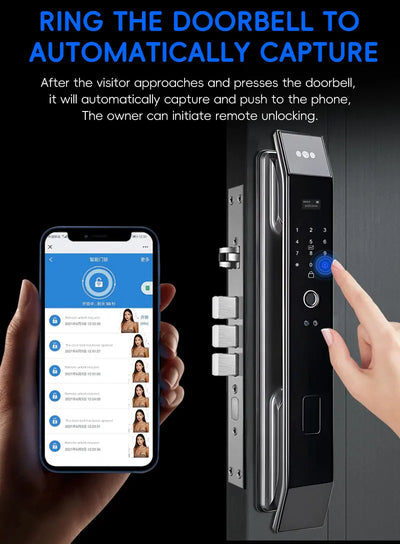 SANKESONG Tuya Smart 3D Face Door Lock Security Camera Monitor Intelligent Fingerprint Password Biometric Dual Battery - LKBA