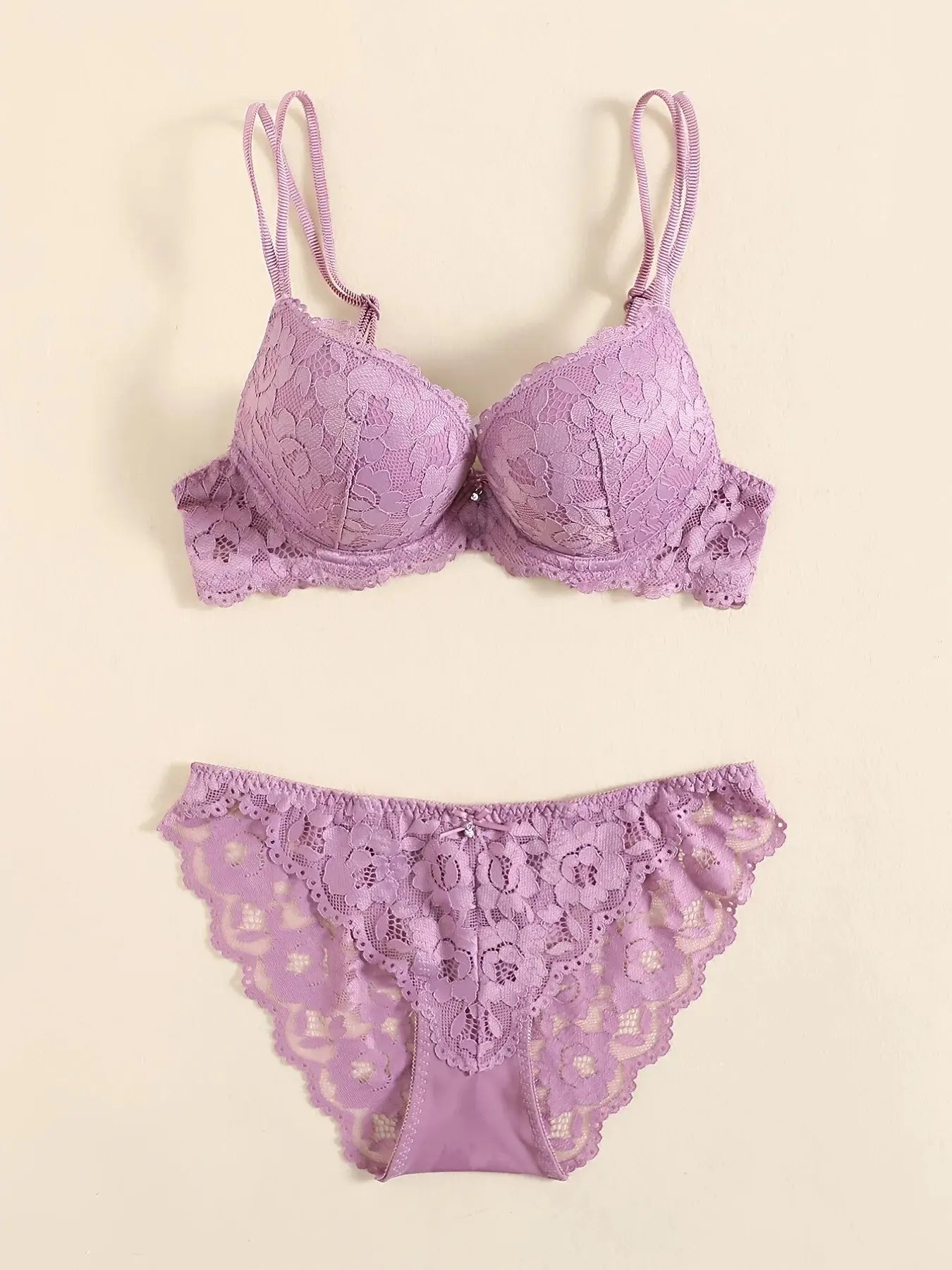 1 Set Elegant Lace Embroidery Breathable Fabric Lingerie Set Push-Up Bra Drop Waist Sheer Panty - Ultimate Valentine's Day