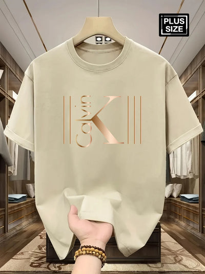 Men's Breathable Sporty Pattern Printed T-shirt Casual and Fashionable Short-sleeved Cotton T-shirt Summer Brand Streetwear Top - LKBA