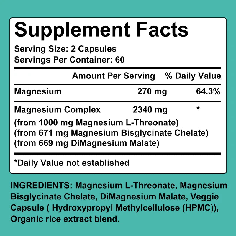 Triple Magnesium Complex - Brain & Sleep Health - L-Threonate, Glycinate, Malate - LKBA