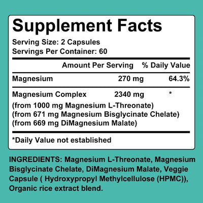 Triple Magnesium Complex - Brain & Sleep Health - L-Threonate, Glycinate, Malate - LKBA