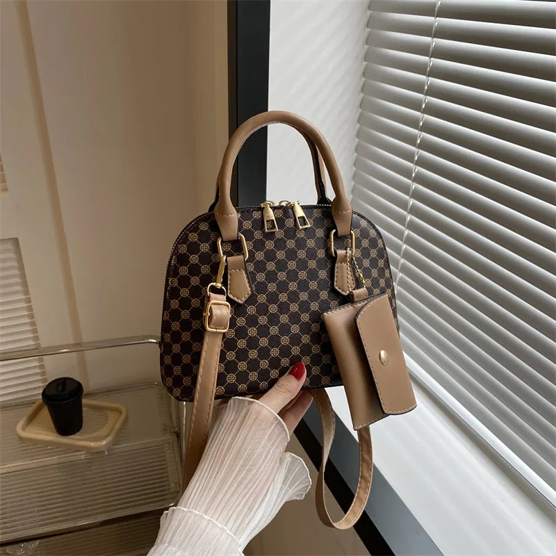 Luxury Shell Fashion Women's Handbag Simple Shoulder Bag Plaid Print Crossbody Bag with Mini Purse - LKBA