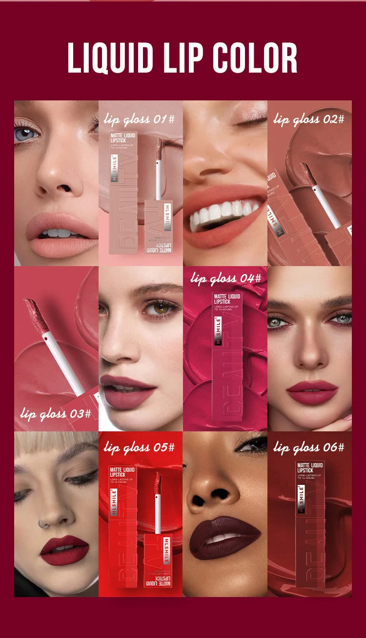 6 Color Non-stick cup Velvet Satin Gloss Lip Glaze Mist Liquid matte lipstick Waterproof long-lasting - LKBA