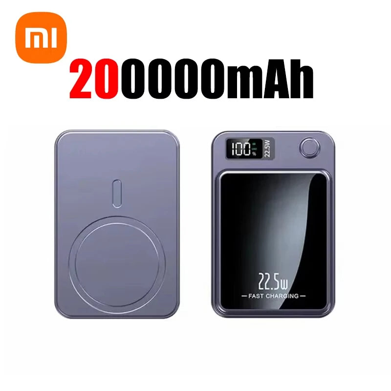 200000mAh Magnetic Power Bank Wireless Fast Charger for Mag safe Portable Auxiliary Battery - LKBA
