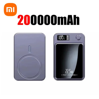 200000mAh Magnetic Power Bank Wireless Fast Charger for Mag safe Portable Auxiliary Battery - LKBA