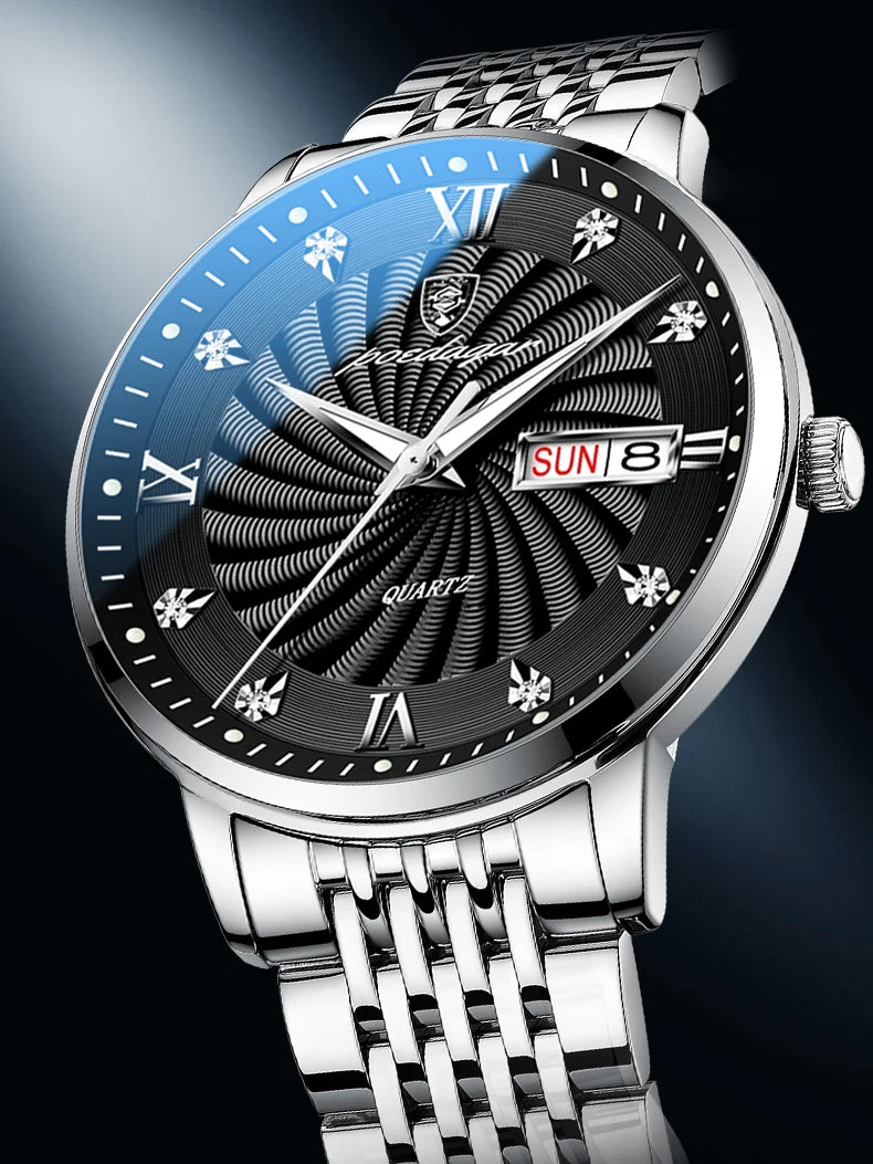 POEDAGAR Luxury Brand Man Watch Waterproof Luminous Date Week Men's Quartz Wristwatch Stainless Steel Fashion Sports Men Watches - LKBA
