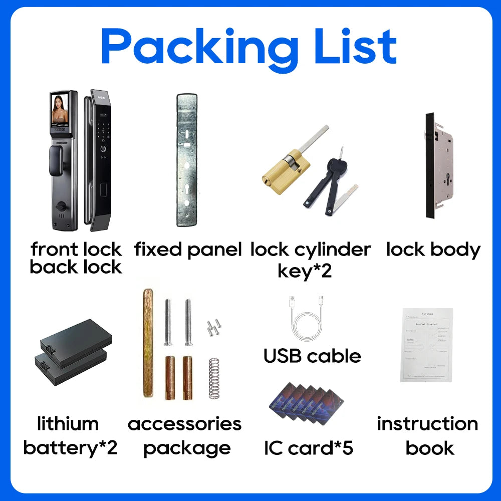 SANKESONG Tuya Smart 3D Face Door Lock Security Camera Monitor Intelligent Fingerprint Password Biometric Dual Battery - LKBA