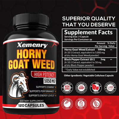 Men's Horny Goat Weed Capsules 5050 mg Formula Contains Black Pepper Extract - LKBA