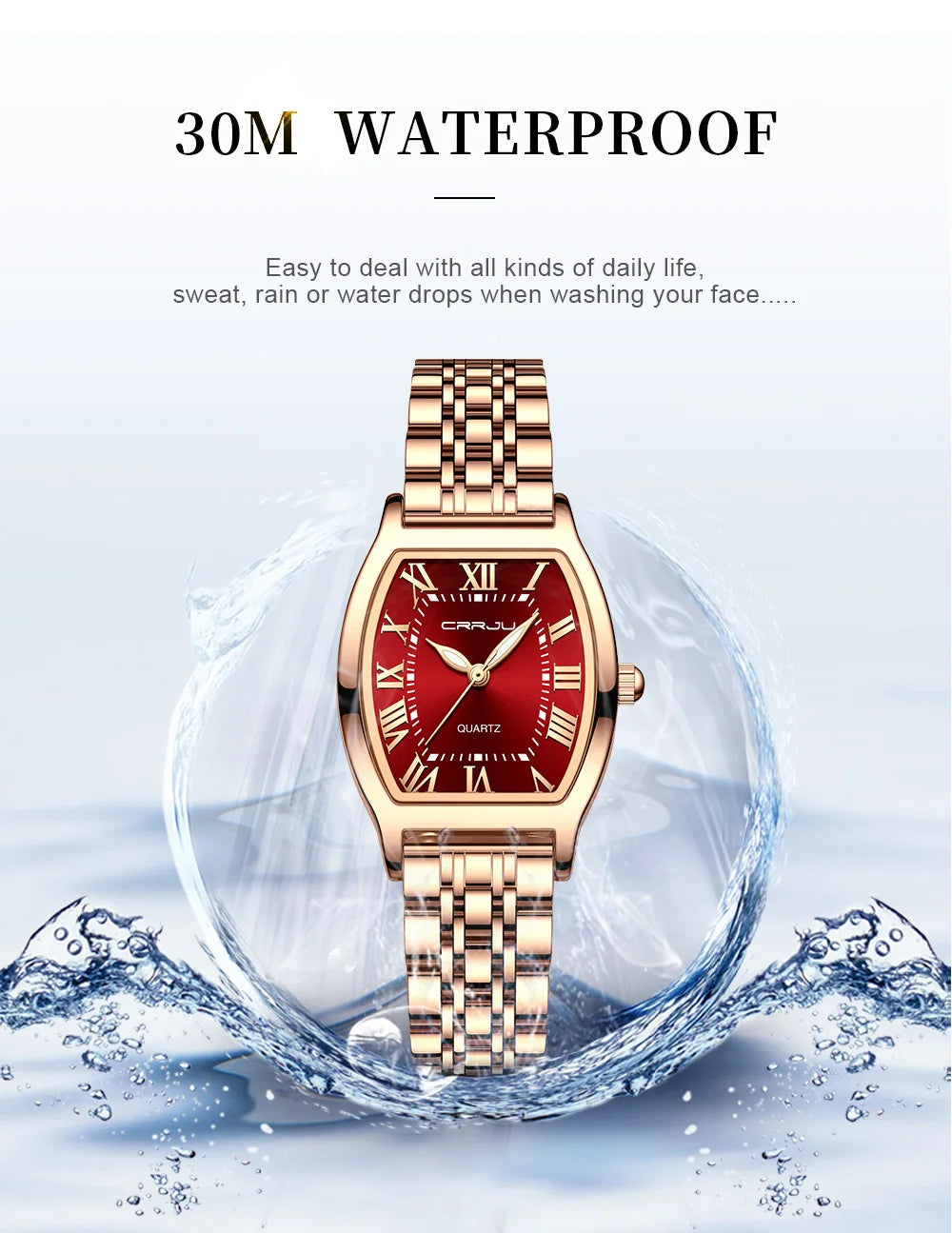 CRRJU Waterproof Women's Square Quartz Dress Watch Ladies Steel Bracelet Wristwatch Relogio Feminin - LKBA