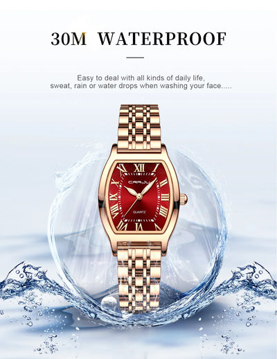 CRRJU Waterproof Women's Square Quartz Dress Watch Ladies Steel Bracelet Wristwatch Relogio Feminin - LKBA