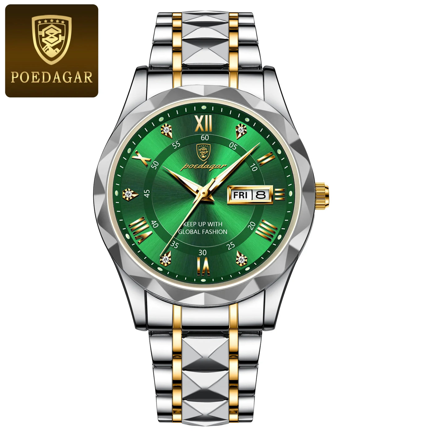 POEDAGAR Top Brand Luxury Men's Watches Waterproof Luminous Calendar Week Watch For Man Casual Stainless Steel Quartz Men Watch - LKBA