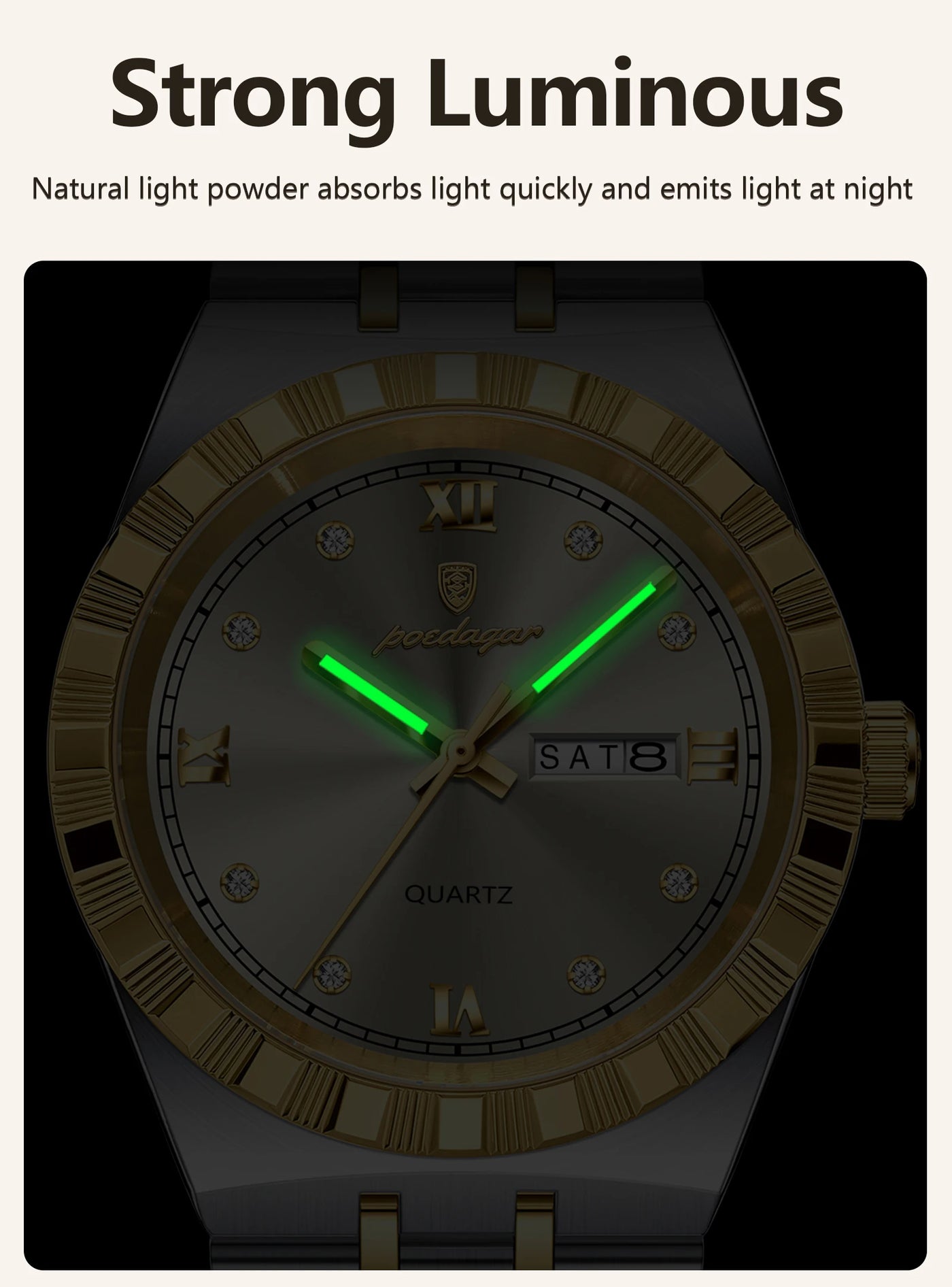 POEDAGAR Original Military Man Wristwatch Quartz Week Date Watch For Men Waterproof Luminous Stainless Steel Men's Watches Reloj - LKBA
