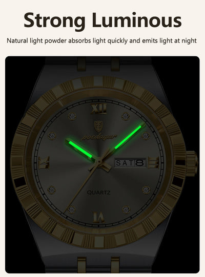 POEDAGAR Original Military Man Wristwatch Quartz Week Date Watch For Men Waterproof Luminous Stainless Steel Men's Watches Reloj - LKBA