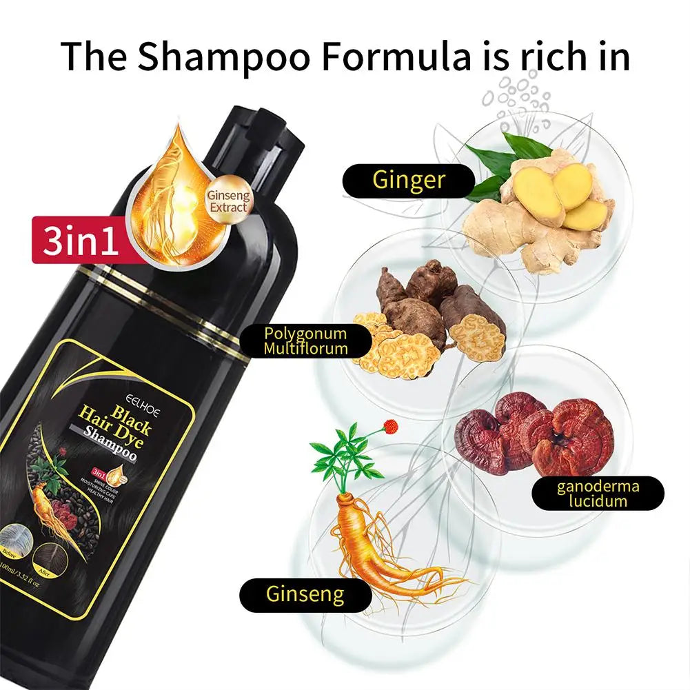 100ML Magic Natural Herbal Hair Dye Shampoo 3 in 1 Hair Color Shampoo for Gary Hair Dark Brown Black Women & Men Grey Coverage - LKBA