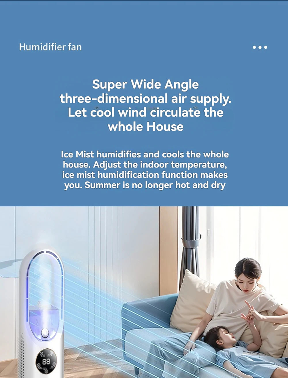 Mini Air Cooler Humidification Cooling USB Silent Timed Air Conditioning Fan Colorful Lights Night Light Led Screen 6 Wind Speed - LKBA