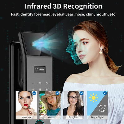 Tuya APP Smart Life APP Control Voice Intercom Smart Lock 3D Face Recognition Fingerprint Password Smart Door Lock With Camera - LKBA