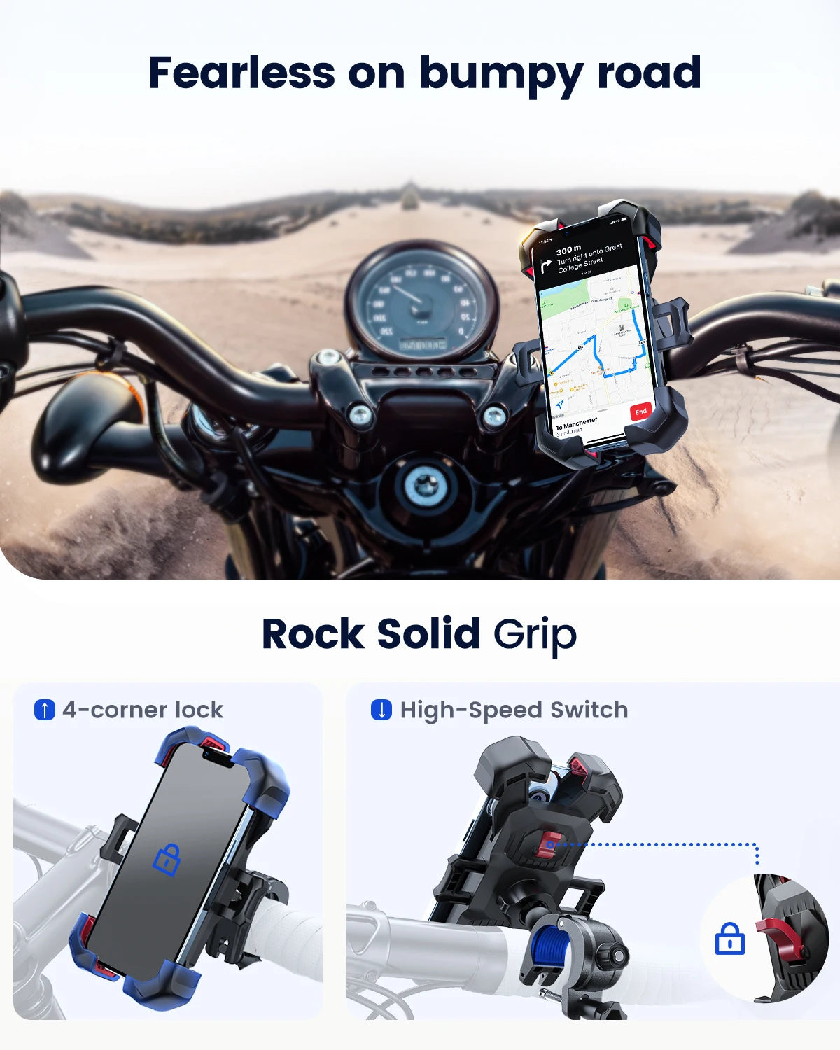 Joyroom 360° View Bike Phone Holder Motorcycle Phone Stand for 4.7-7 inch Mobile Phone Holder Shockproof Bracket GPS Clip - LKBA