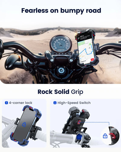 Joyroom 360° View Bike Phone Holder Motorcycle Phone Stand for 4.7-7 inch Mobile Phone Holder Shockproof Bracket GPS Clip - LKBA