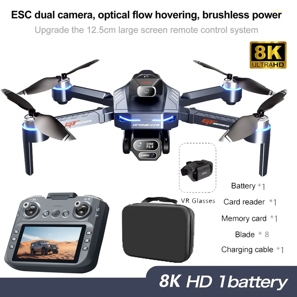 Professional Drone GT8 8K Wide-Angle HD 1080P Camera Wi-Fi FPV Height Hold Foldable RC Drone Quadrotor Helicopter - LKBA