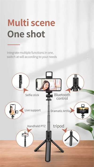 3 In 1 Bluetooth Wireless Selfie Tripod with Fill Light Shutter Remote Control - LKBA