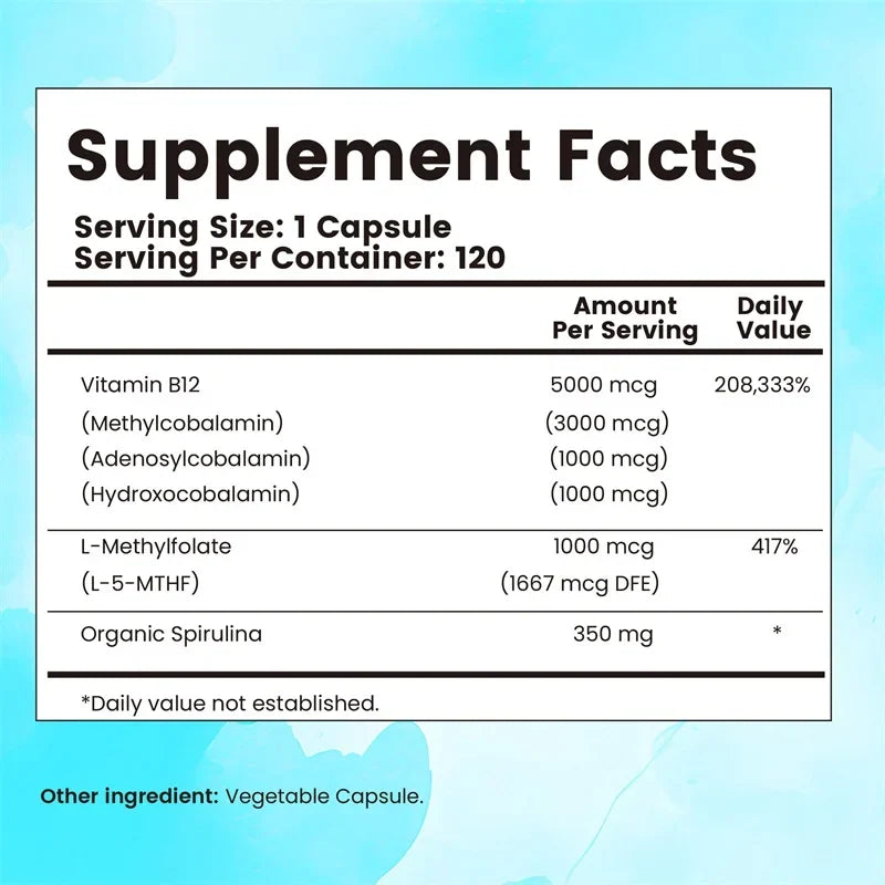 Vitamin B12 - Supports Energy Metabolism, Nervous System, Cell Health, Heart, Immunity and Red Blood Cell Formation - LKBA