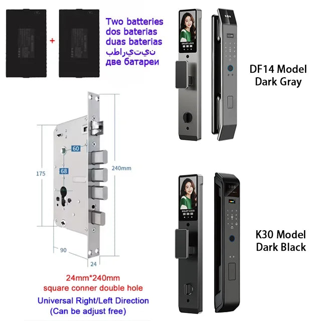 Tuya APP Smart Life APP Control Voice Intercom Smart Lock 3D Face Recognition Fingerprint Password Smart Door Lock with Camera