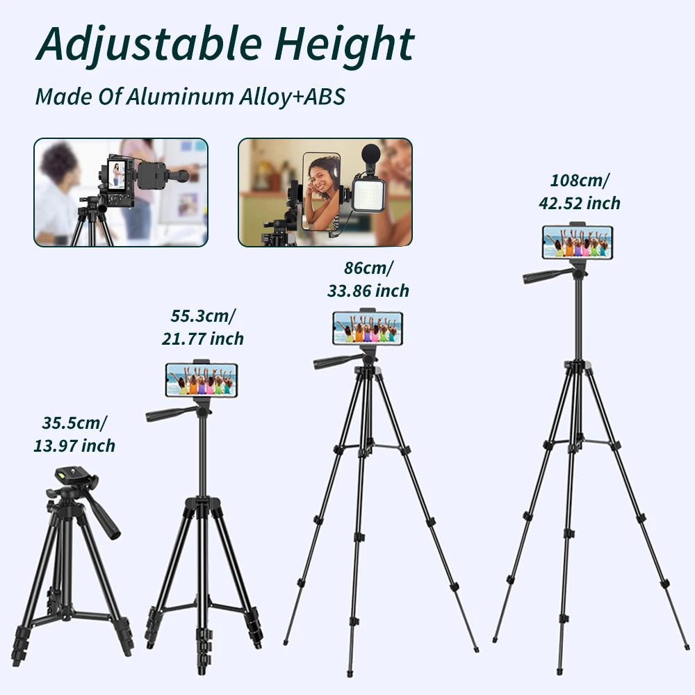 Portable Vlogging Kit 48IN Phone Camera Tripod with Microphone LED Light for Photo Vlog Selfie Interview Live Streaming - LKBA
