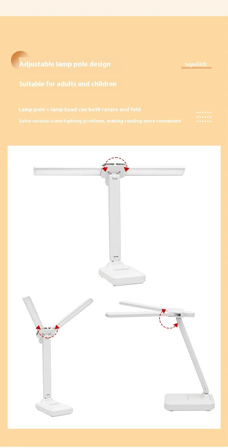 LED double-head desk lamp, 3-level dimmable touch night light, USB rechargeable, eye-protection, foldable bedside reading desk - LKBA