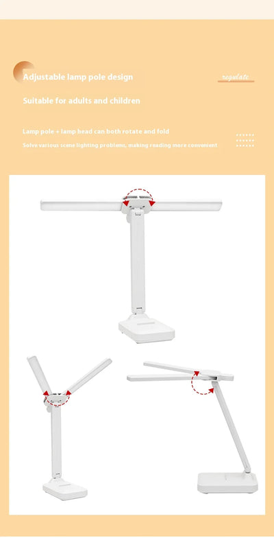 LED double-head desk lamp, 3-level dimmable touch night light, USB rechargeable, eye-protection, foldable bedside reading desk - LKBA