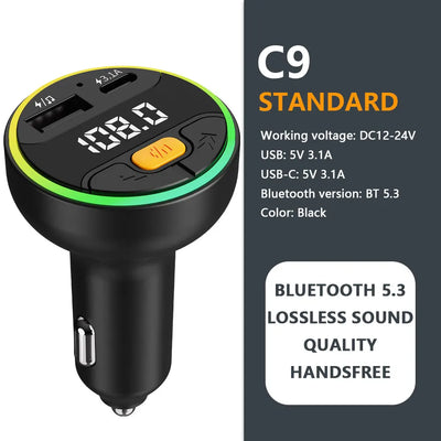 Bluetooth 5.3 FM Transmitter Handsfree Car AUX Radio Modulator MP3 Player with 22.5W & PD30W Fast Charge Adapter Car Accessories - LKBA