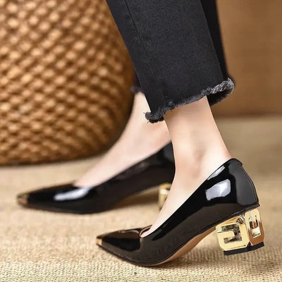 French Vintage High Heels Women's Spring Autumn New Style Metal Head Low Odor Elegant Anti-Kick Commuter Thick Heel Single Shoes - LKBA