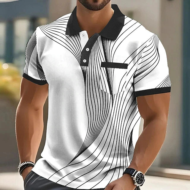 Summer Fashion Short Sleeve Men's Polo Shirts Stripe 3d Print Lapel Man Top High Quality - LKBA