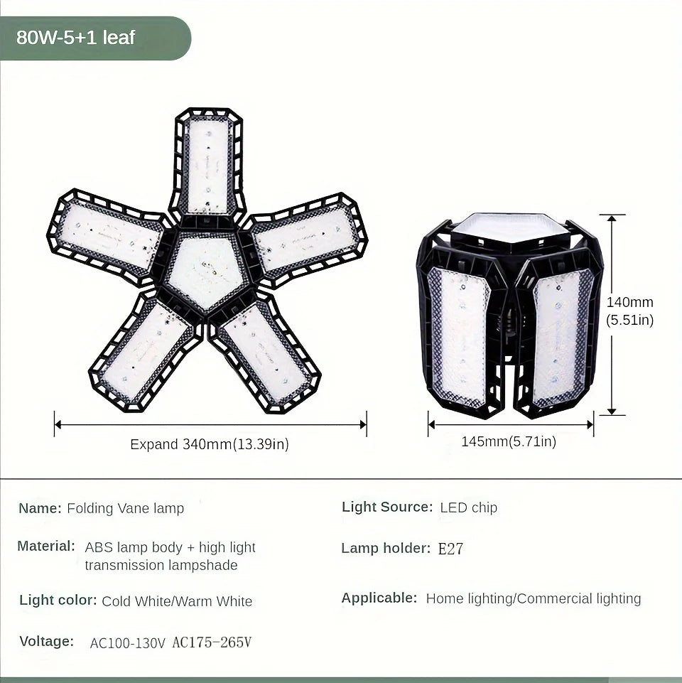 LED Garage Light Bulbs 45W 60W 80W10000LM Super Bright Garage Lighting LED Shop Light With Adjustable Panels, E27 Screw Socket - LKBA