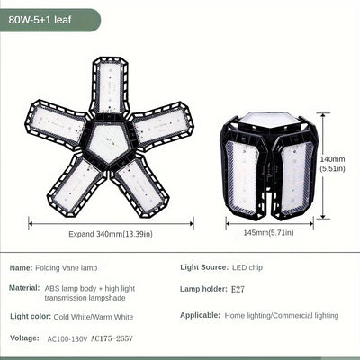 LED Garage Light Bulbs 45W 60W 80W10000LM Super Bright Garage Lighting LED Shop Light With Adjustable Panels, E27 Screw Socket - LKBA