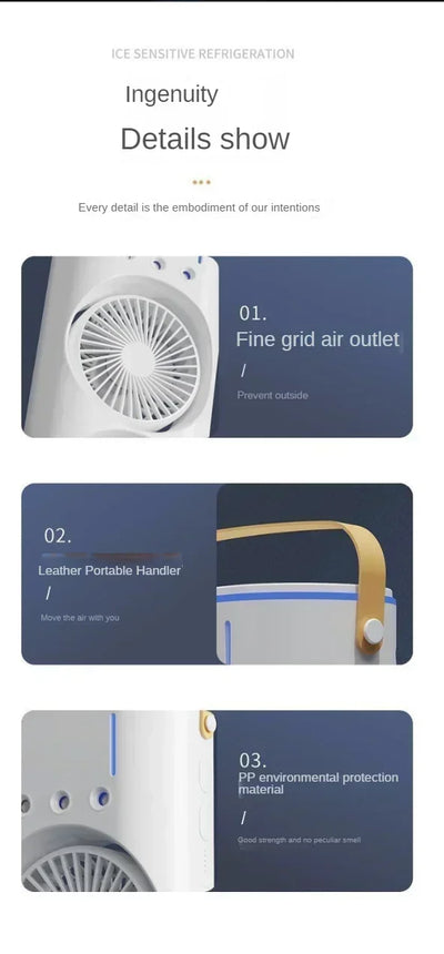 Mini Electric Fan with Spray Cooling Function Portable Air Conditioning Fan with LED Light - LKBA