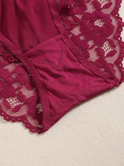 1 Set Elegant Lace Embroidery Breathable Fabric Lingerie Set Push-Up Bra Drop Waist Sheer Panty - Ultimate Valentine's Day - LKBA